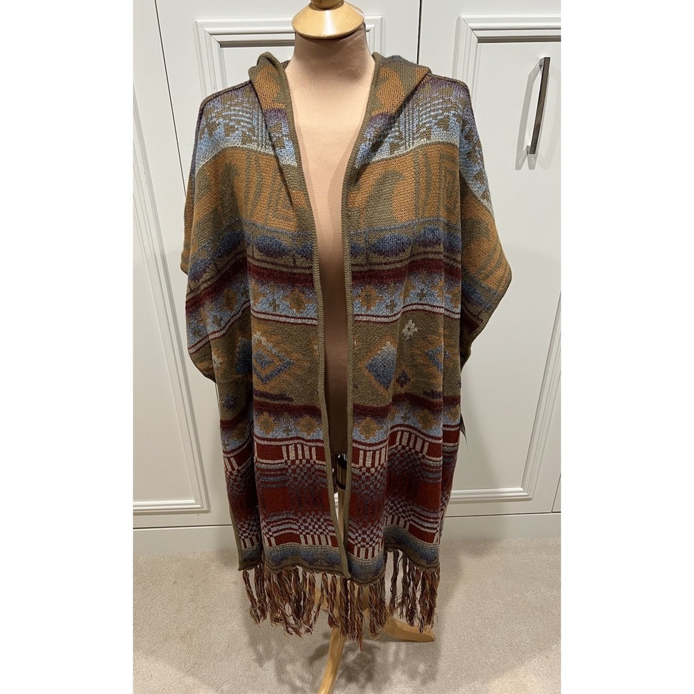 Angie Women's Aztec Southwest Fringe‎ Cardigan Sweater Size Large Festival Boho